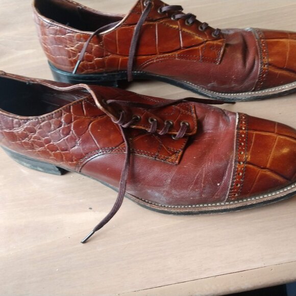 Stacy Adams Men's Size 9.5 Reptile Print Leather Croc Cap Toe Shoes - Picture 4 of 5